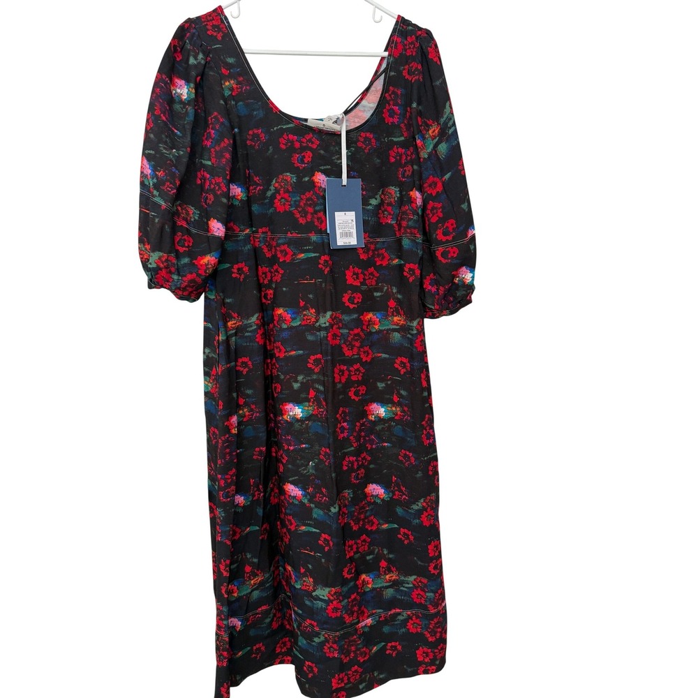 Rachel Comey Dress Sz 8 Black Red Floral Puff Sleeve Midi Target Collab‎ Cottage